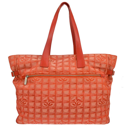 Chanel Red Jacquard Nylon Travel Line Tote Handbag
