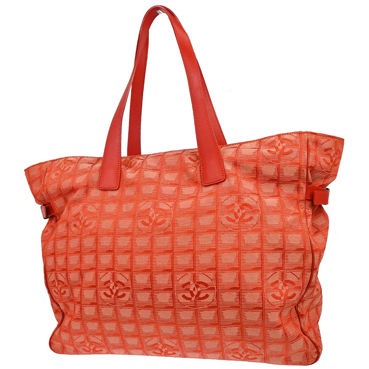 Chanel Red Jacquard Nylon Travel Line Tote Handbag