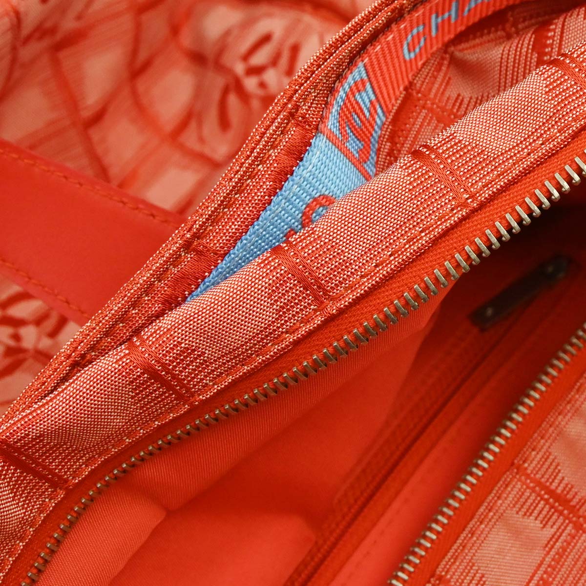 Chanel Red Jacquard Nylon Travel Line Tote Handbag