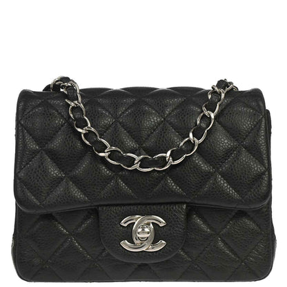 Chanel 2013-2014 Black Caviar Skin Mini Classic Square Flap Shoulder Bag 17