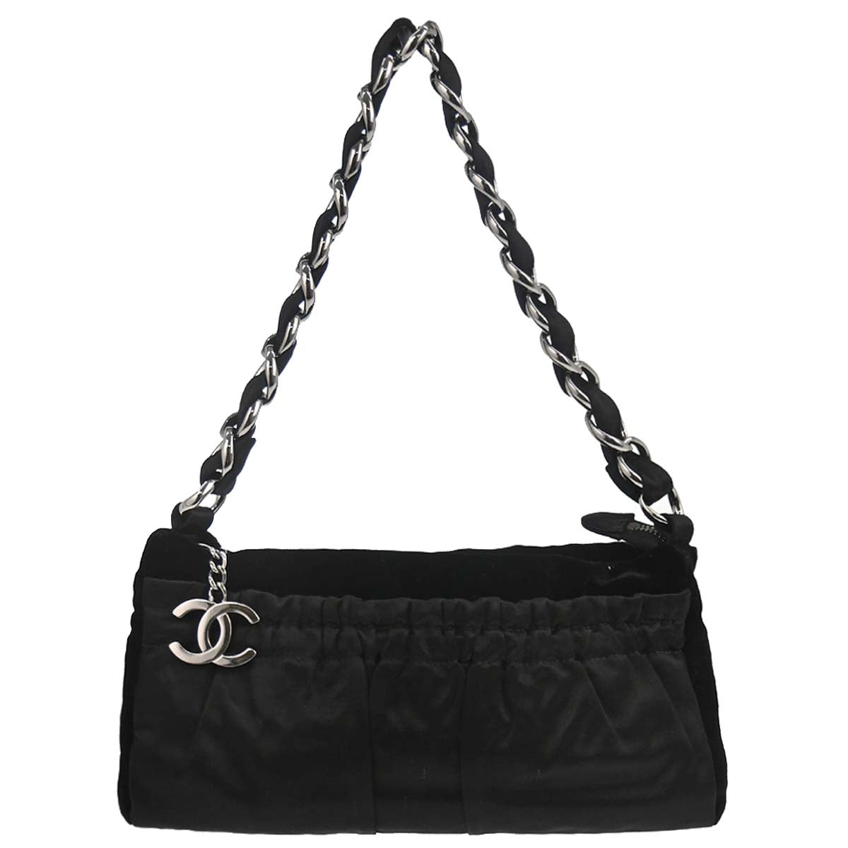 Chanel Black Velvet Satin Chain Handbag