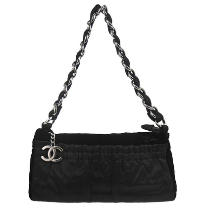 Chanel Black Velvet Satin Chain Handbag