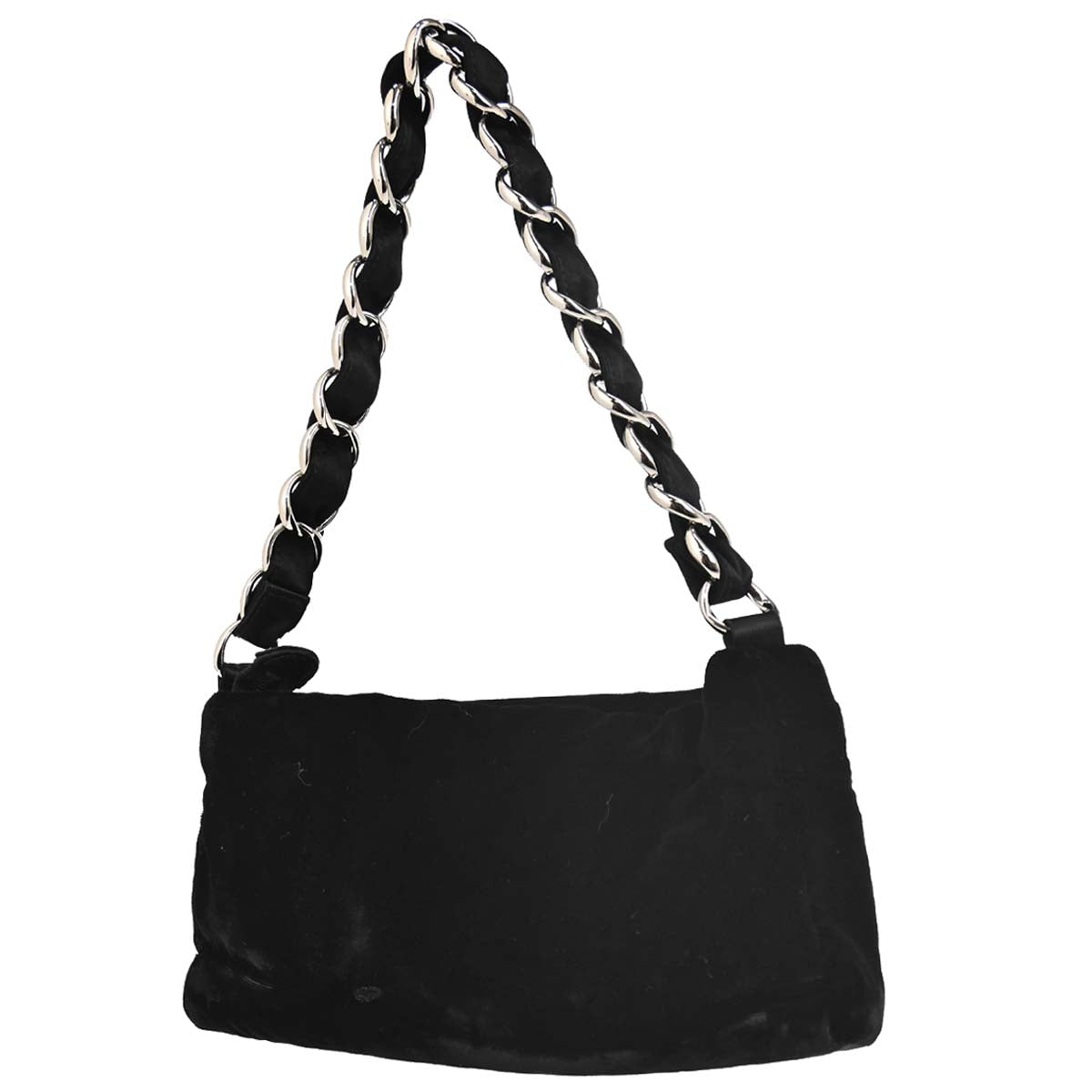 Chanel Black Velvet Satin Chain Handbag