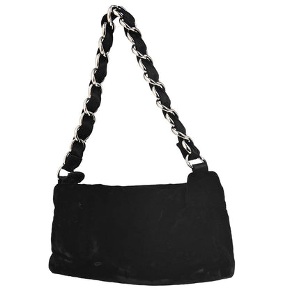 Chanel Black Velvet Satin Chain Handbag