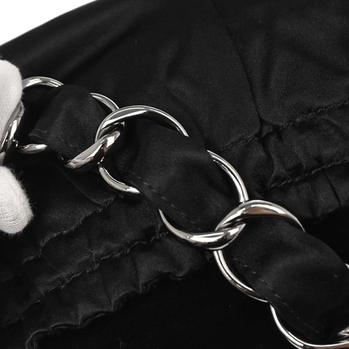 Chanel Black Velvet Satin Chain Handbag