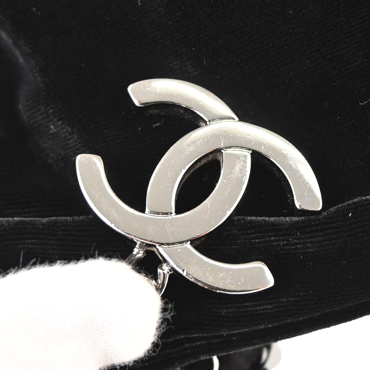 Chanel Black Velvet Satin Chain Handbag