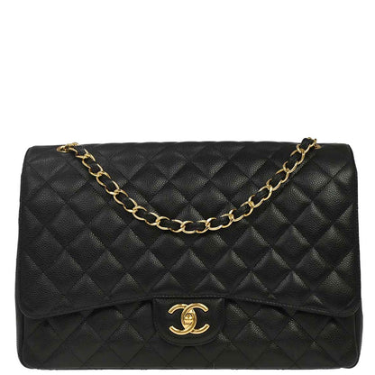 Chanel Black Caviar Skin Maxi Classic Double Flap Shoulder Bag