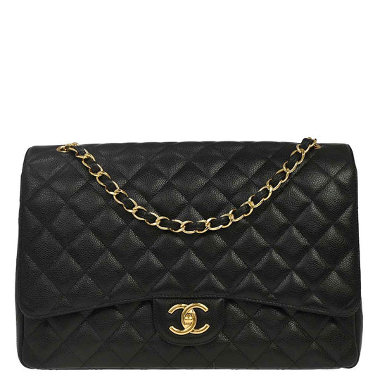 Chanel Black Caviar Skin Maxi Classic Double Flap Shoulder Bag