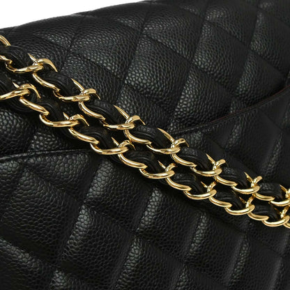 Chanel Black Caviar Skin Maxi Classic Double Flap Shoulder Bag