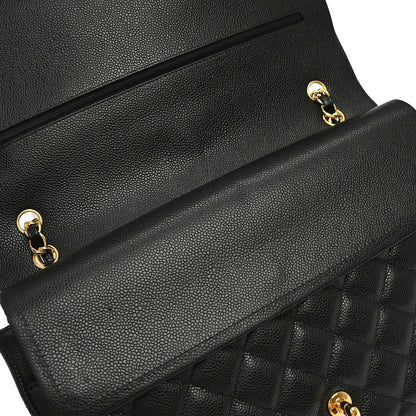 Chanel Black Caviar Skin Maxi Classic Double Flap Shoulder Bag