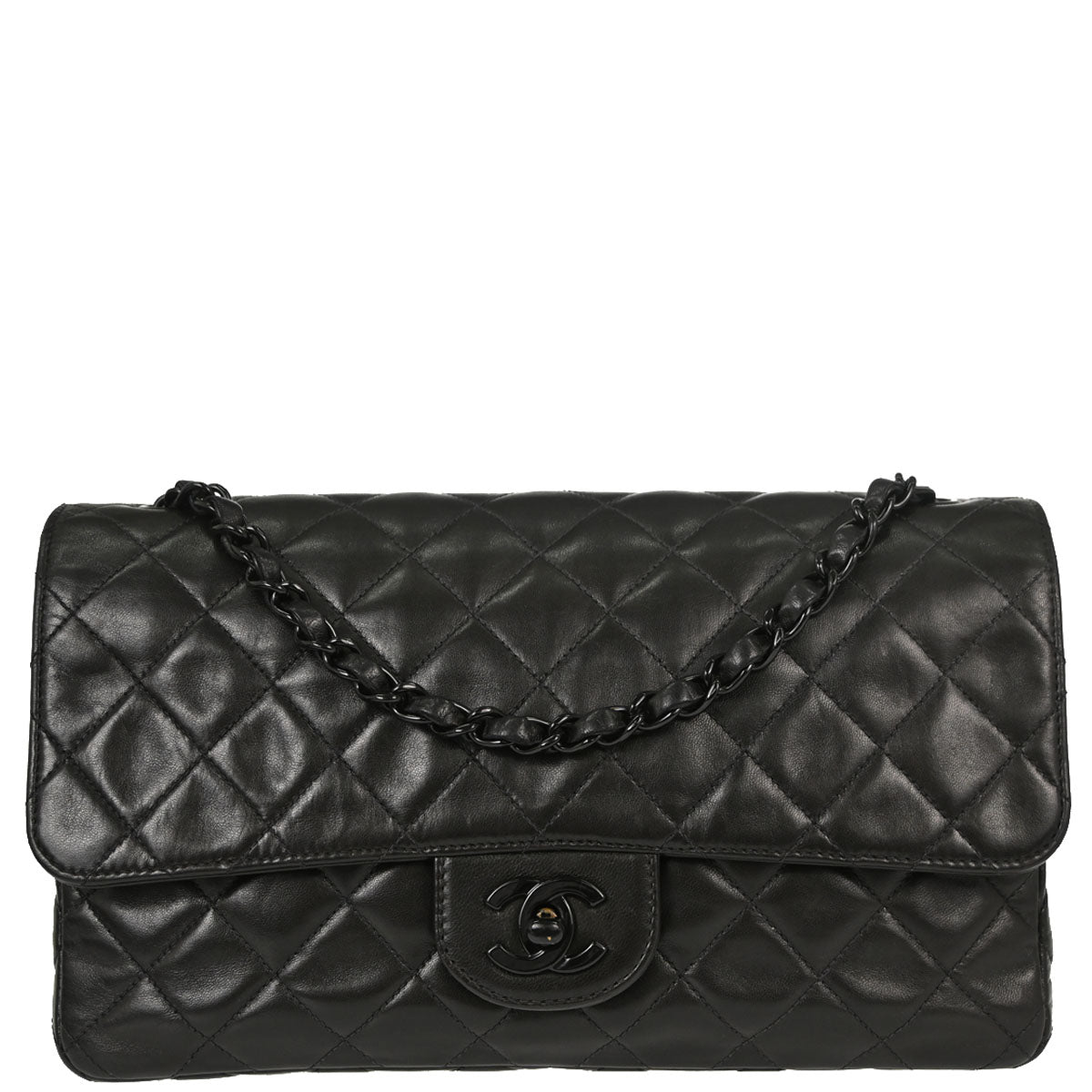 Chanel Black Lambskin Medium Single Flap Shoulder Bag