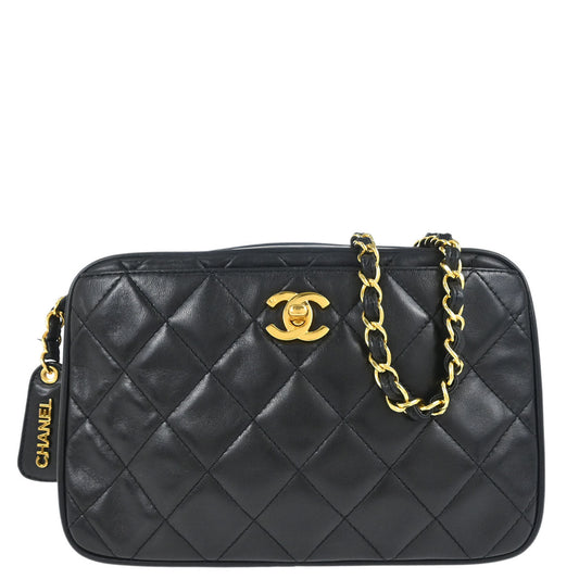Chanel Black Lambskin Camera Bag Small