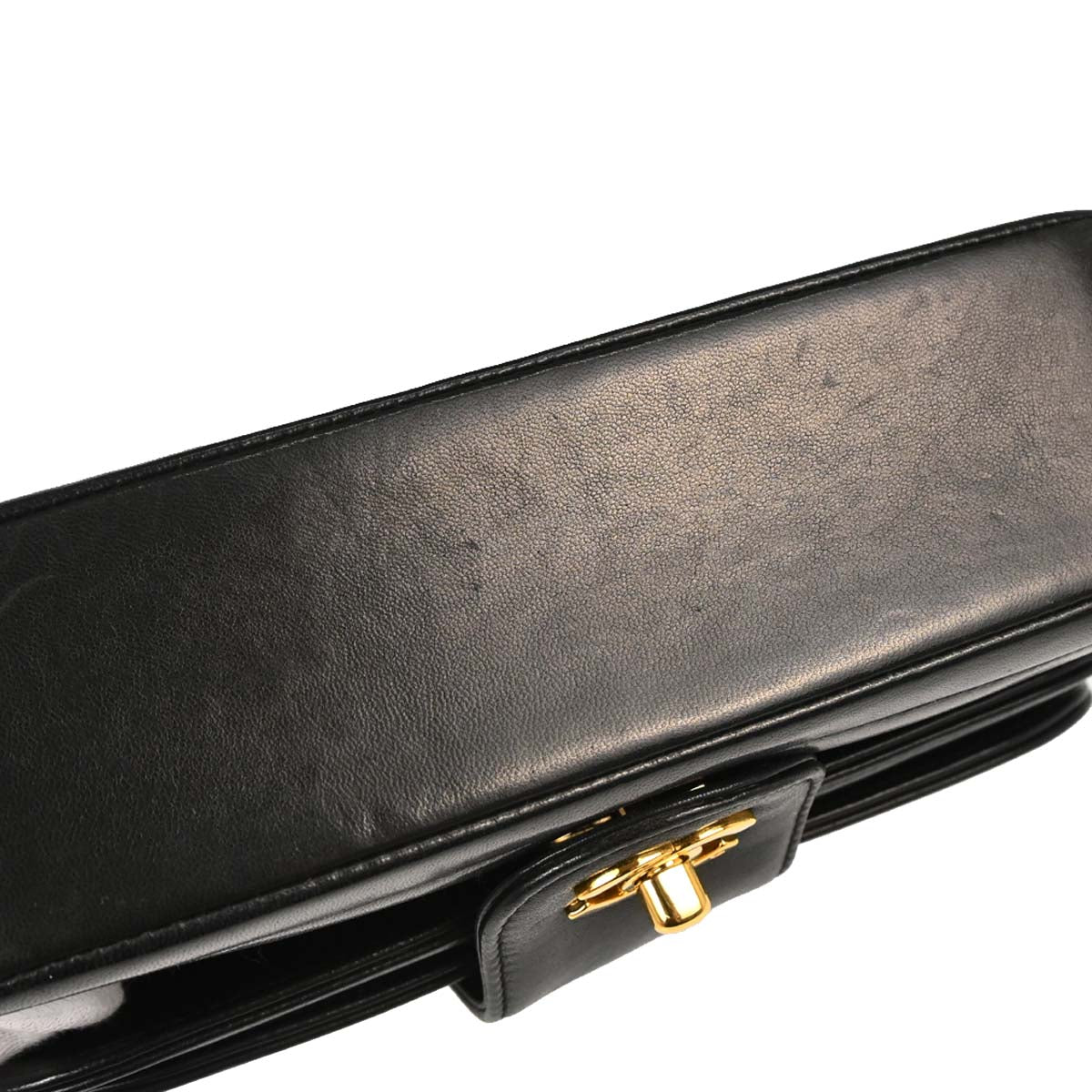 Chanel 1991-1994 Black Lambskin Horizontal Stitch Small Double Flap Shoulder Bag