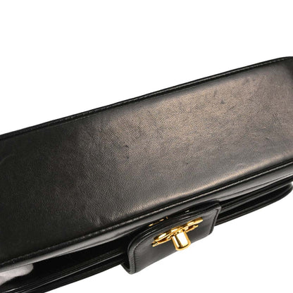 Chanel 1991-1994 Black Lambskin Horizontal Stitch Small Double Flap Shoulder Bag