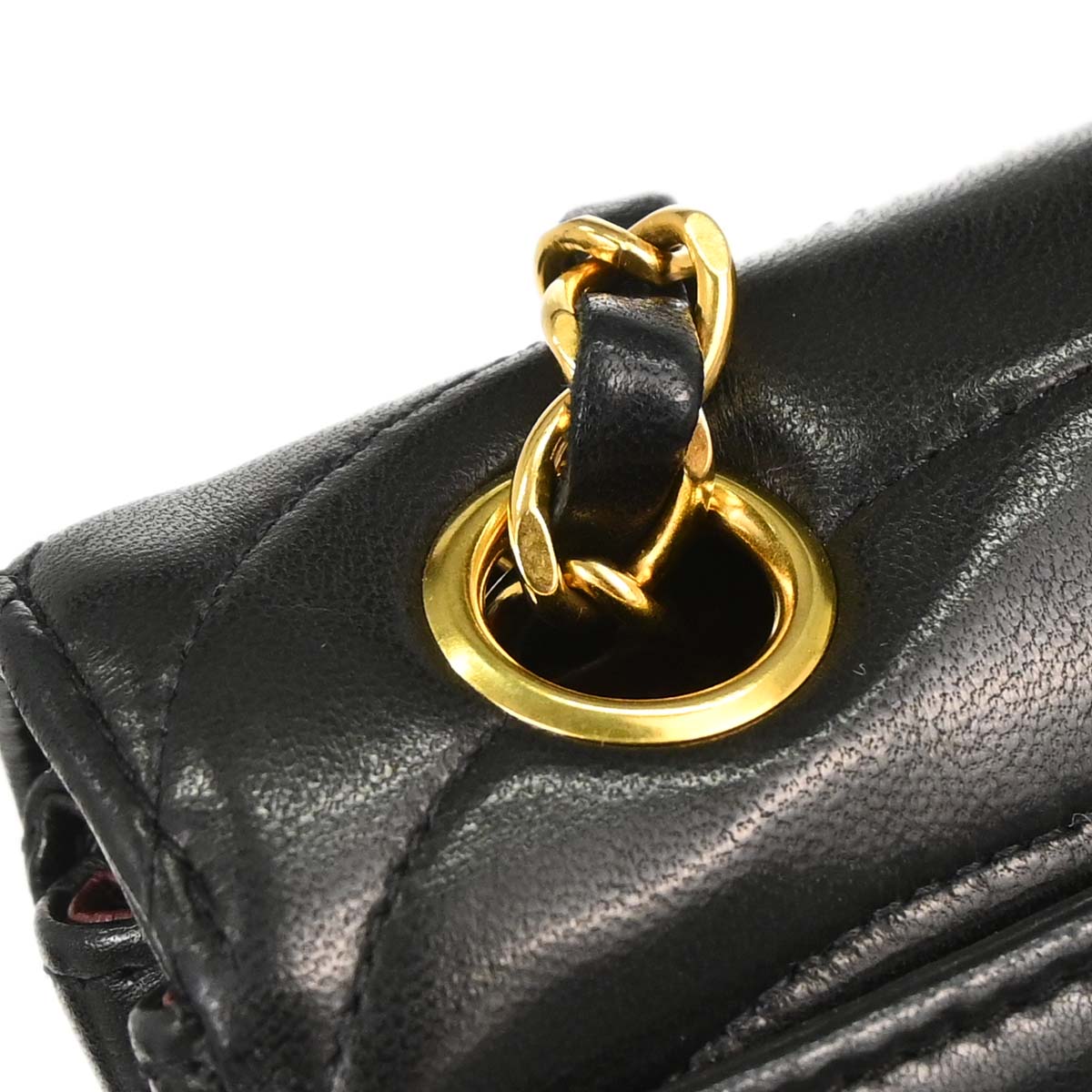 Chanel 1991-1994 Black Lambskin Horizontal Stitch Small Double Flap Shoulder Bag