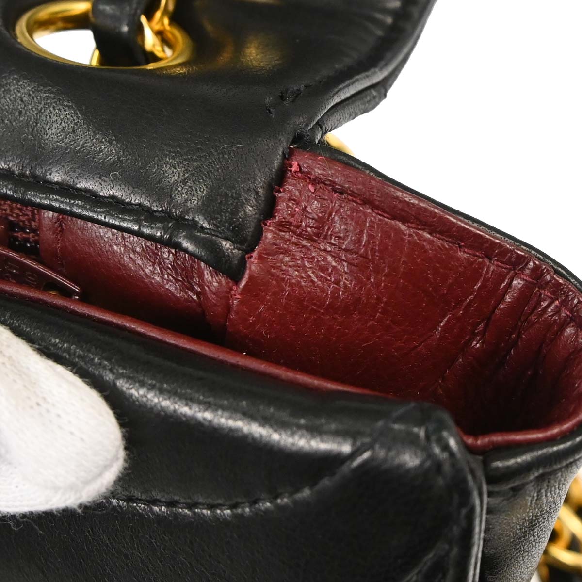 Chanel 1991-1994 Black Lambskin Horizontal Stitch Small Double Flap Shoulder Bag