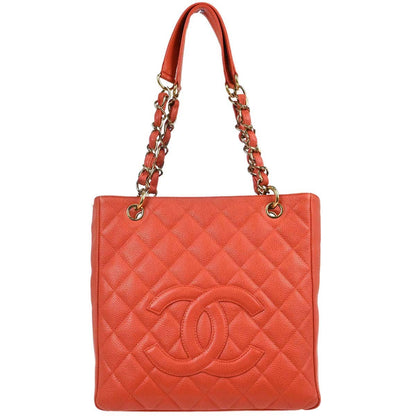 Chanel 2002-2003 Orange Caviar Skin Petite Shopping Tote PST Tote Handbag