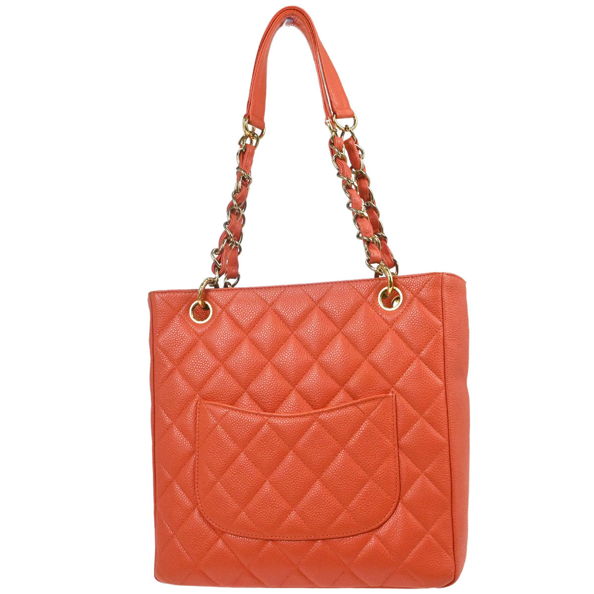 Chanel 2002-2003 Orange Caviar Skin Petite Shopping Tote PST Tote Handbag