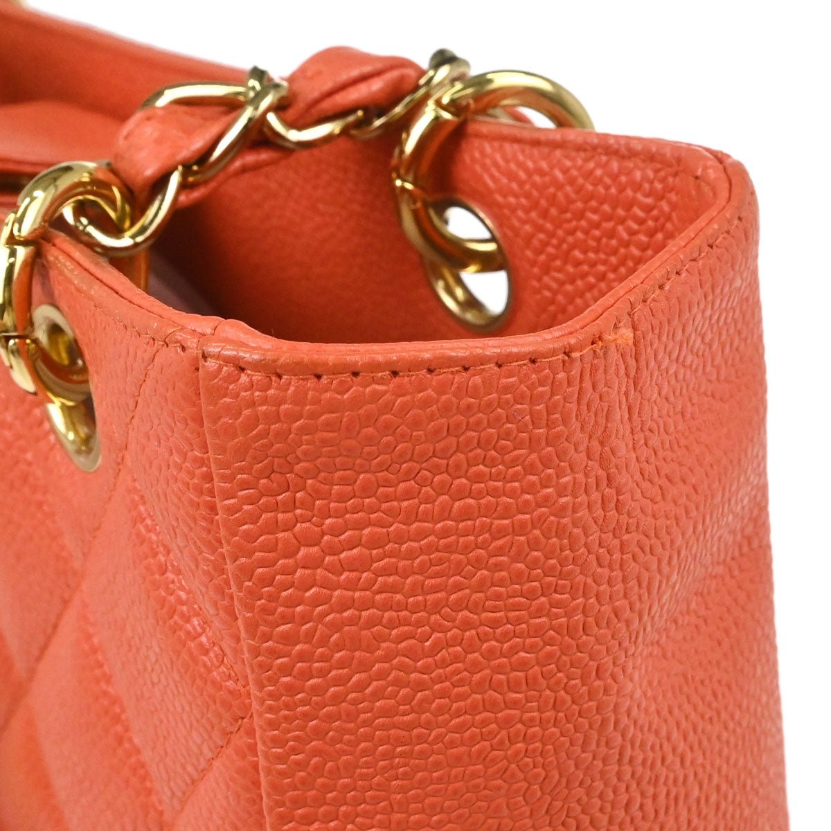 Chanel 2002-2003 Orange Caviar Skin Petite Shopping Tote PST Tote Handbag