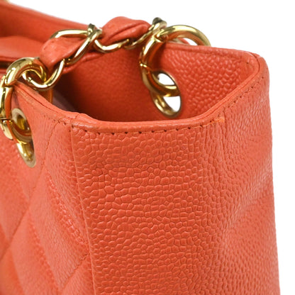 Chanel 2002-2003 Orange Caviar Skin Petite Shopping Tote PST Tote Handbag