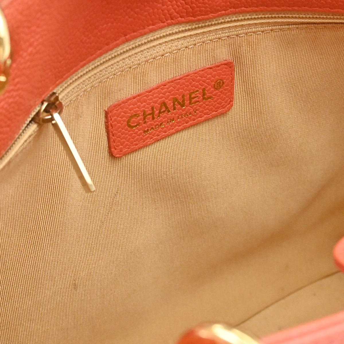 Chanel 2002-2003 Orange Caviar Skin Petite Shopping Tote PST Tote Handbag