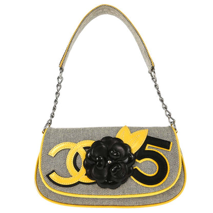 Chanel 2005-2006 Black Yellow Canvas Camellia No.5 CC Handbag
