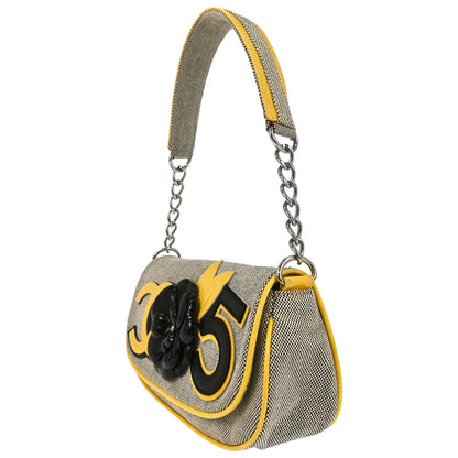 Chanel 2005-2006 Black Yellow Canvas Camellia No.5 CC Handbag