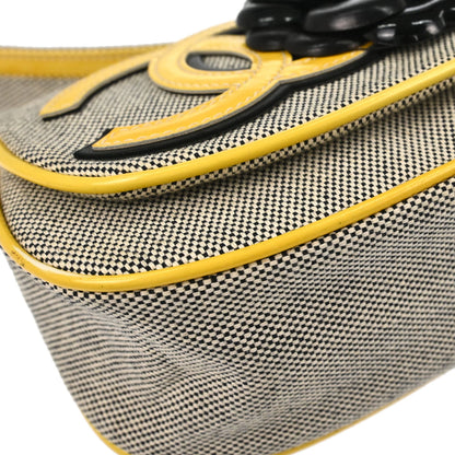 Chanel 2005-2006 Black Yellow Canvas Camellia No.5 CC Handbag