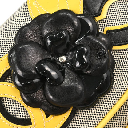 Chanel 2005-2006 Black Yellow Canvas Camellia No.5 CC Handbag
