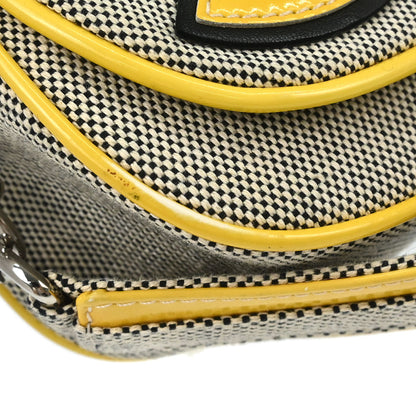 Chanel 2005-2006 Black Yellow Canvas Camellia No.5 CC Handbag