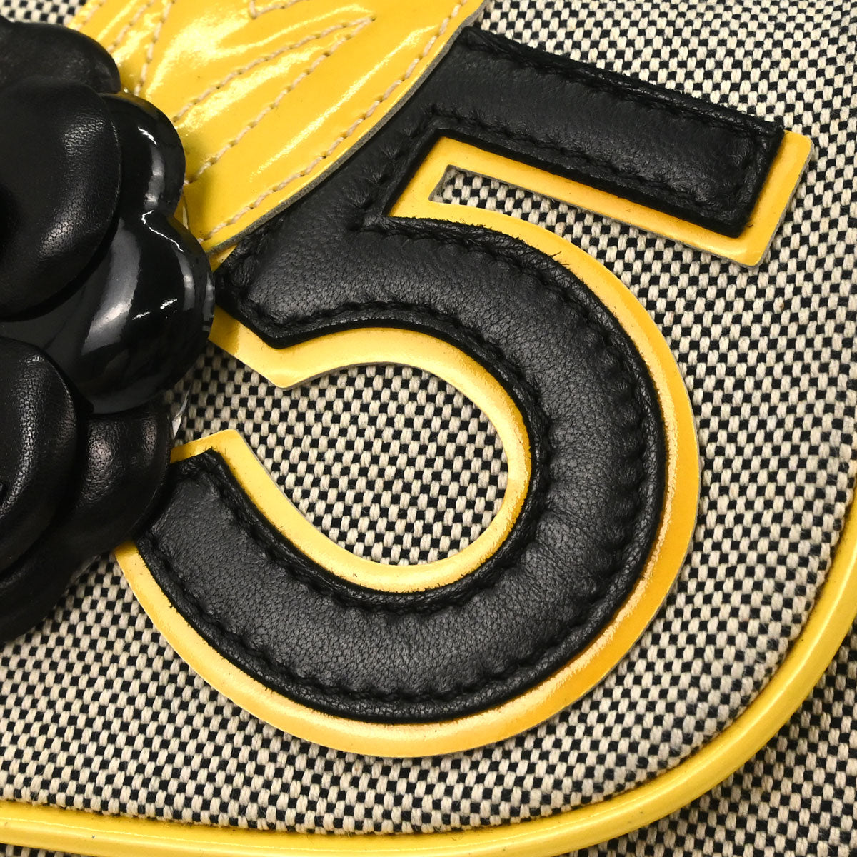 Chanel 2005-2006 Black Yellow Canvas Camellia No.5 CC Handbag