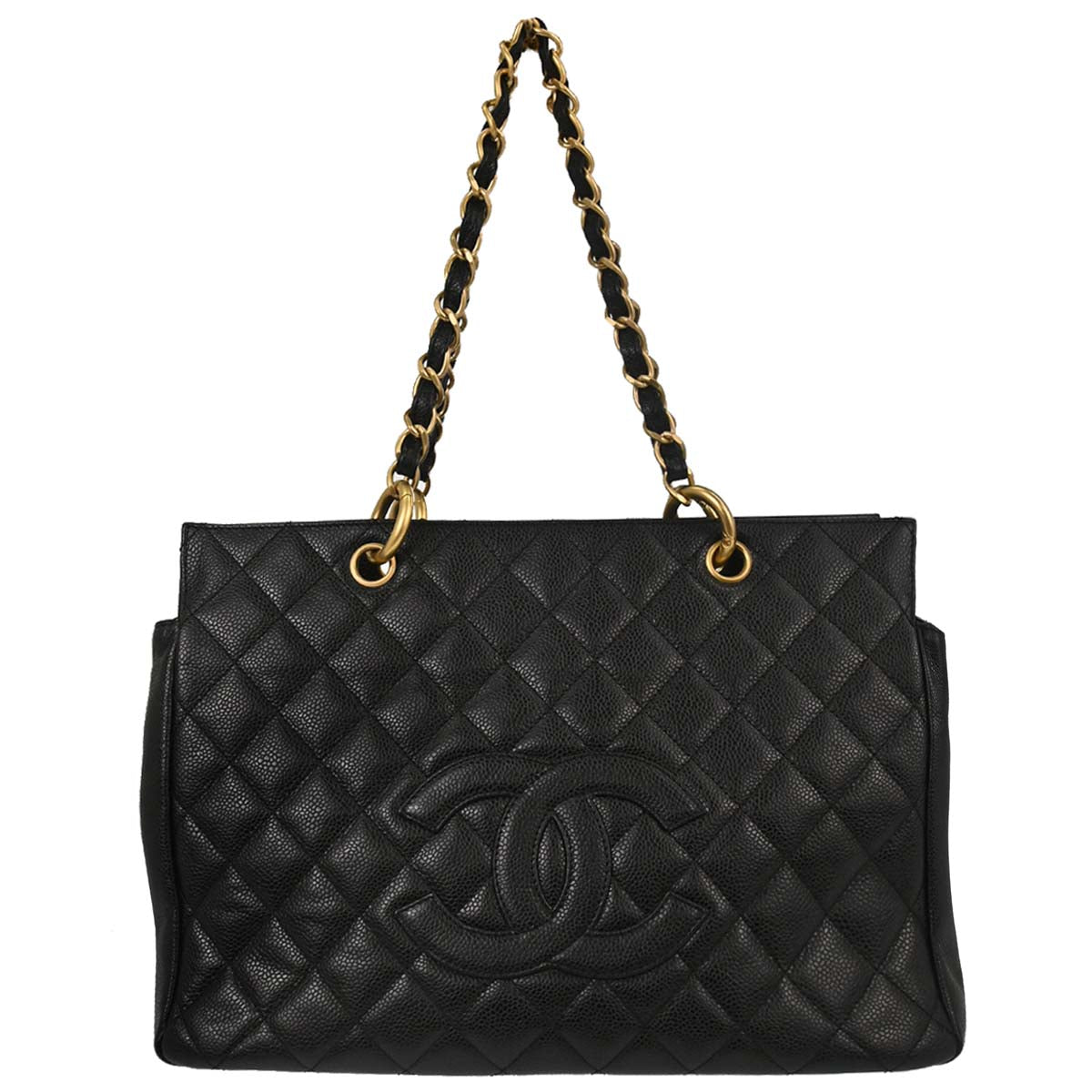 Chanel 2000-2002 Black Caviar Skin GST Tote Chain Handbag