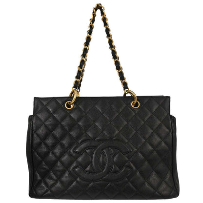 Chanel 2000-2002 Black Caviar Skin GST Tote Chain Handbag