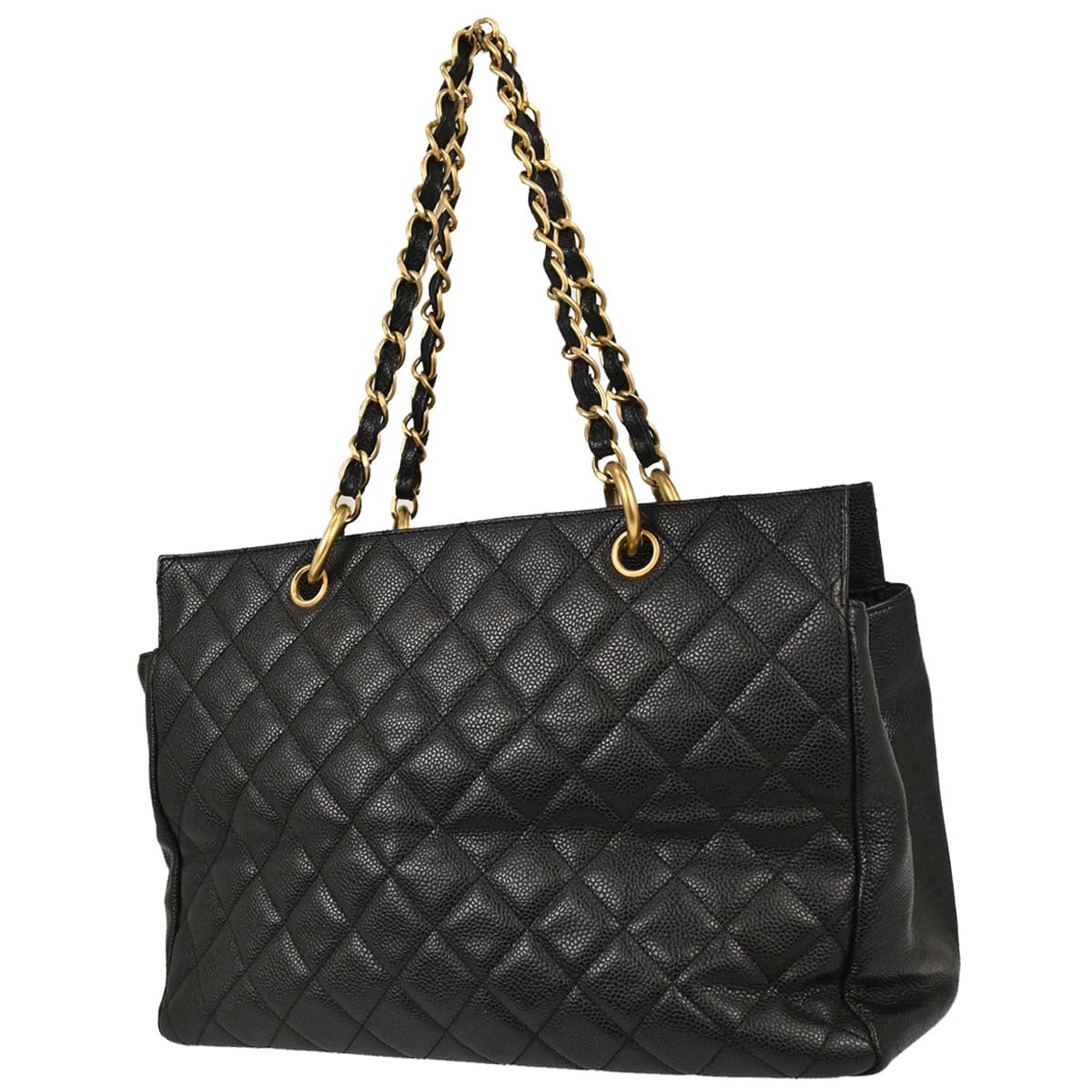 Chanel 2000-2002 Black Caviar Skin GST Tote Chain Handbag