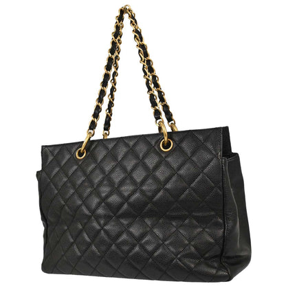 Chanel 2000-2002 Black Caviar Skin GST Tote Chain Handbag