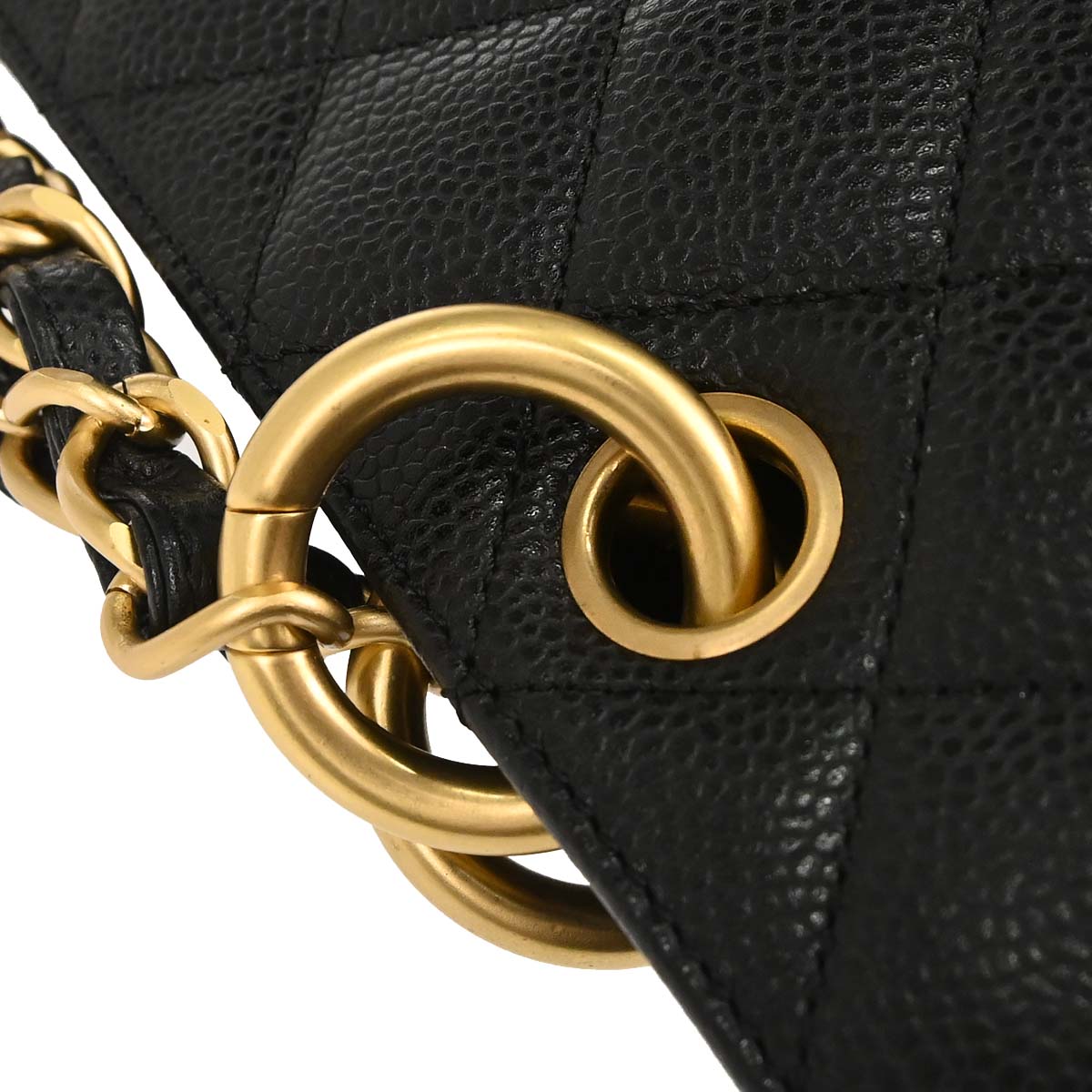 Chanel 2000-2002 Black Caviar Skin GST Tote Chain Handbag