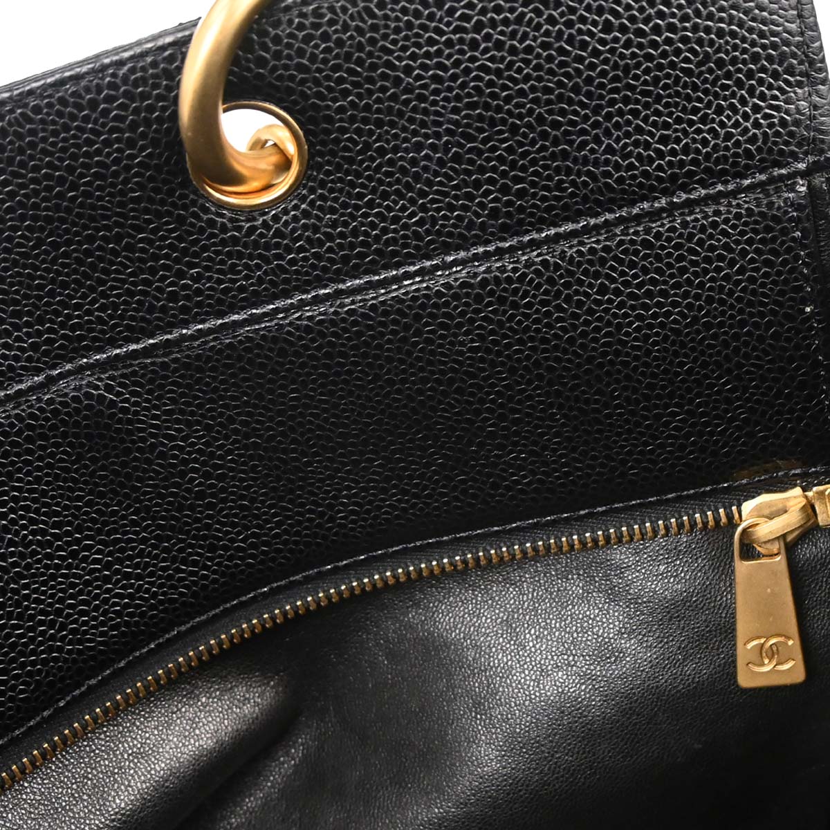Chanel 2000-2002 Black Caviar Skin GST Tote Chain Handbag