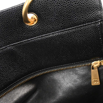 Chanel 2000-2002 Black Caviar Skin GST Tote Chain Handbag