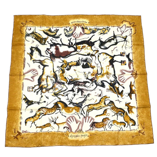 Hermes Scarf Carre 90 Premieres Mains Beige Small Good