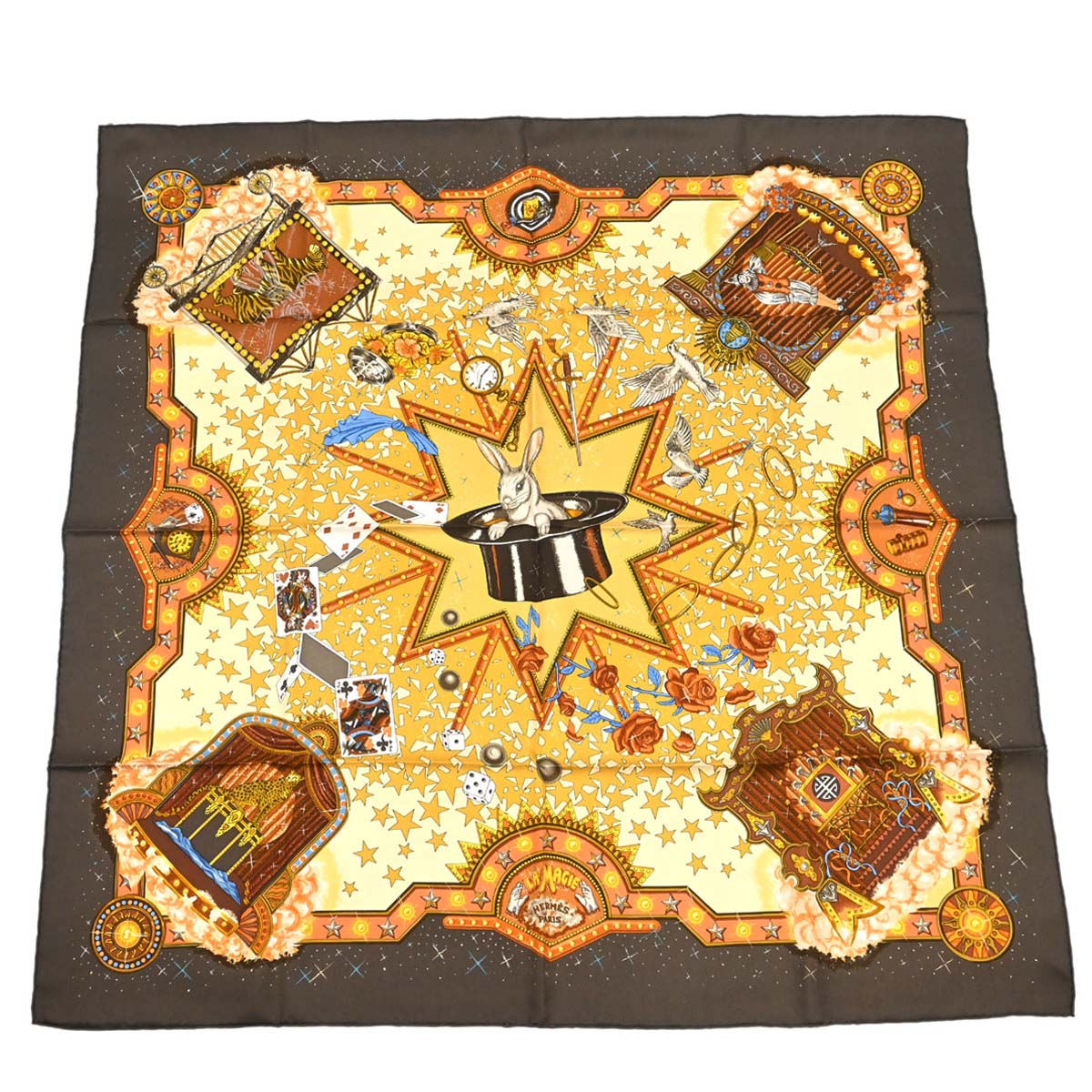 Hermes Scarf Carre 90 La Magie Brown Small Good