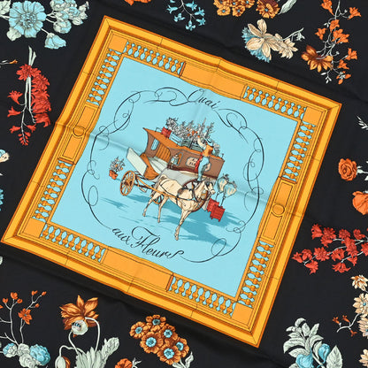 Hermes Scarf Carre 90 Quai aux Fleurs Black Small Good