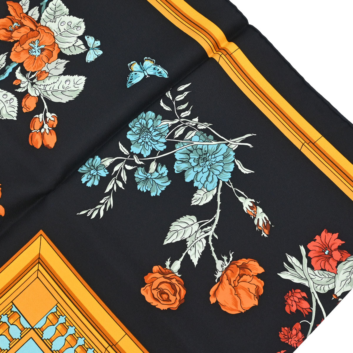 Hermes Scarf Carre 90 Quai aux Fleurs Black Small Good