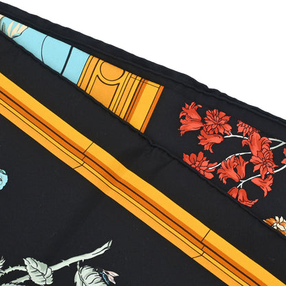 Hermes Scarf Carre 90 Quai aux Fleurs Black Small Good