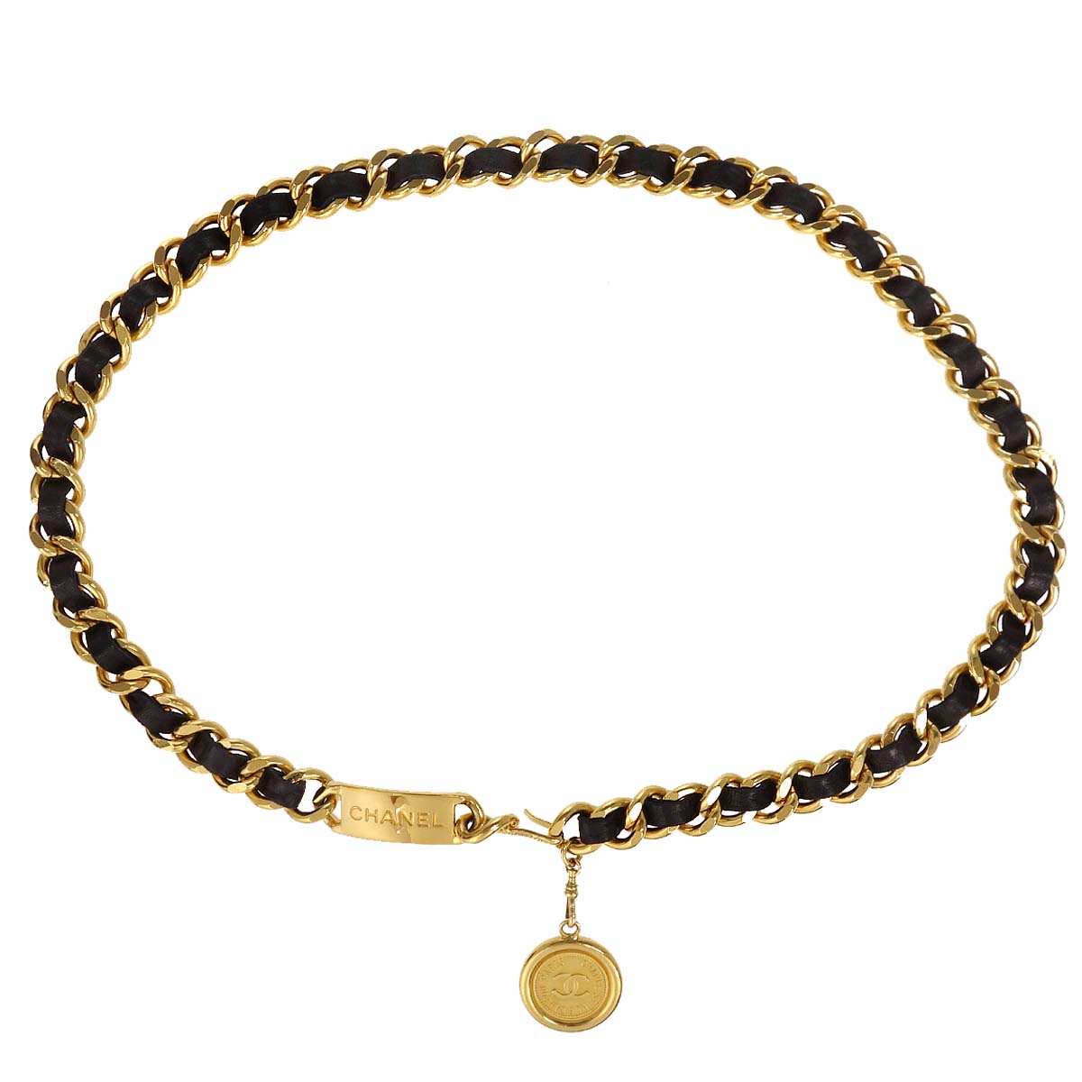 Chanel Chain Belt Medallion Gold Black Small Good