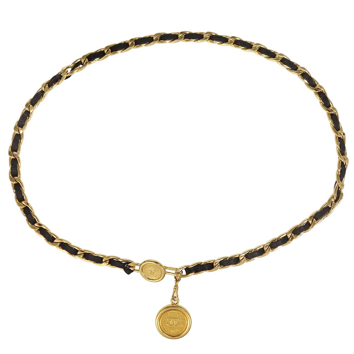 Chanel Chain Belt Medallion Gold Black 94P Small Good