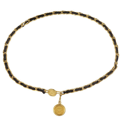 Chanel Chain Belt Medallion Gold Black 94P Small Good