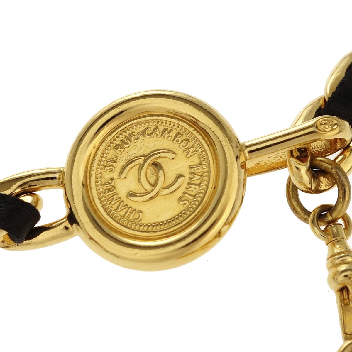 Chanel Chain Belt Medallion Gold Black 94P Small Good