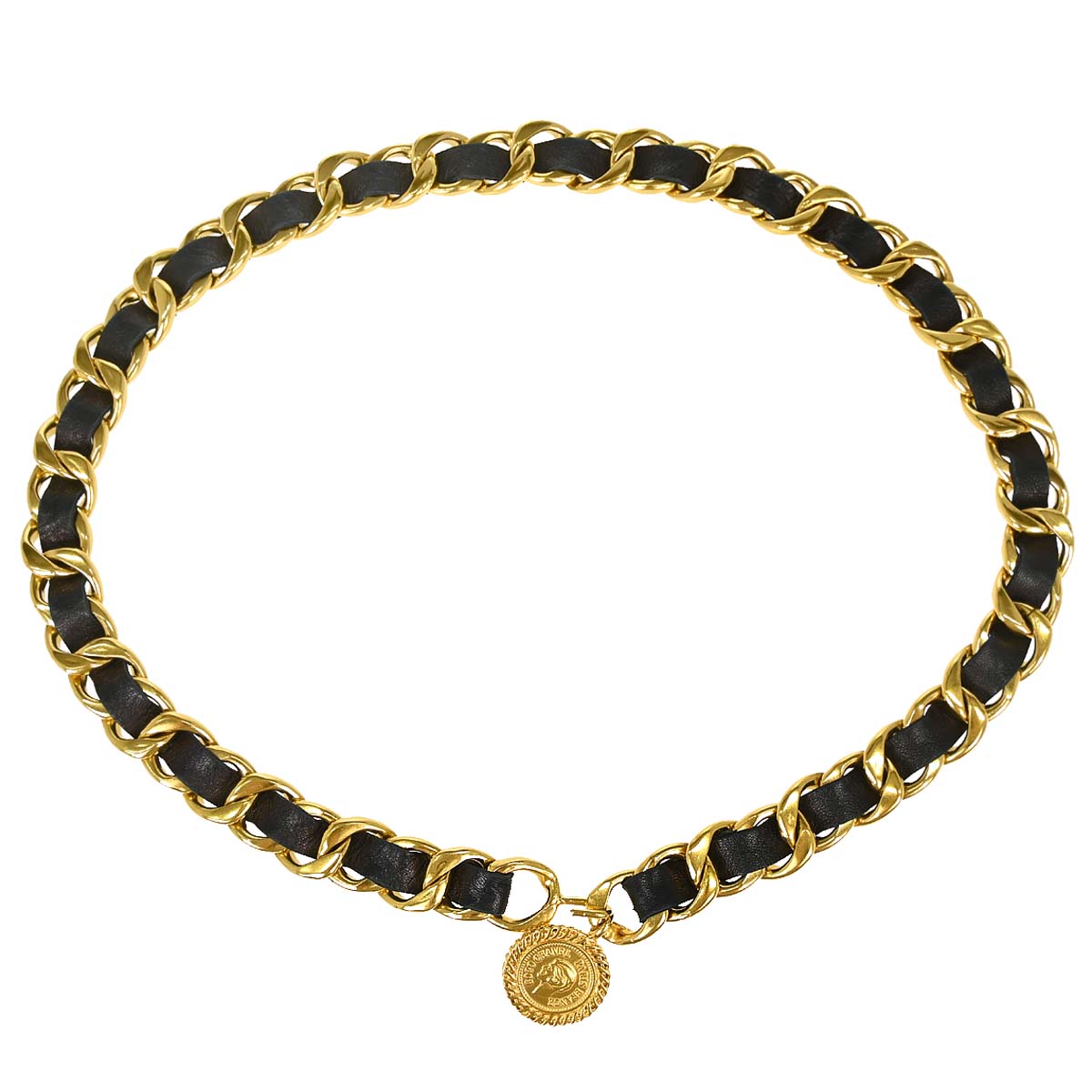 Chanel Chain Belt Medallion Gold Black Small Good