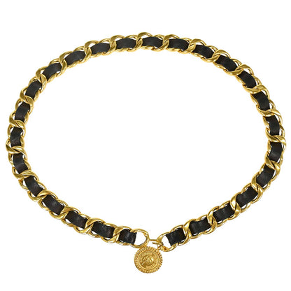 Chanel Chain Belt Medallion Gold Black Small Good