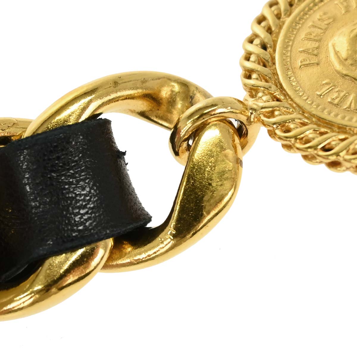 Chanel Chain Belt Medallion Gold Black Small Good